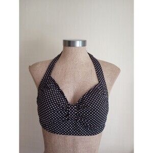 Lands' End Swim Top Size 10 Dark Brown White Polka Dot Bikini Top Halter EUC